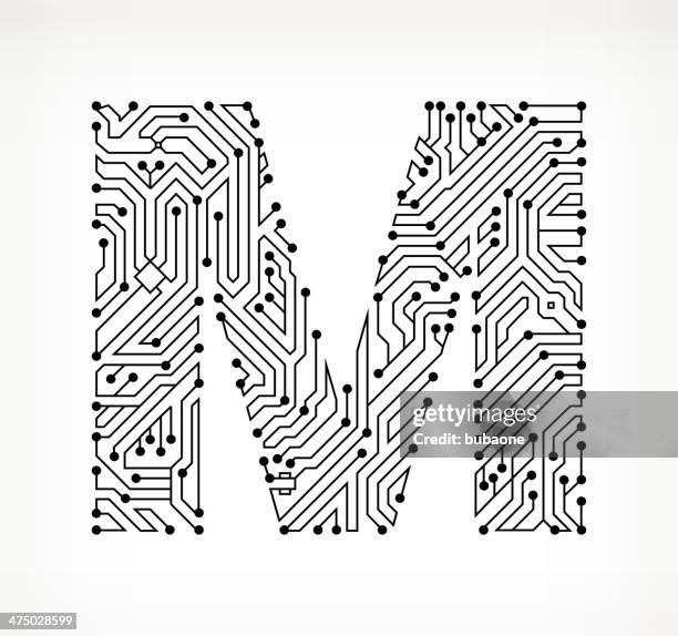 stockillustraties, clipart, cartoons en iconen met letter m circuit board on white background - letter m