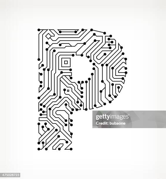 letter p circuit board on white background - letter board stock illustrations