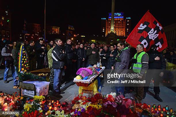 Funeral is held for an anti government demonstrator killed in clashes with riot police in Independence Square on February 26, 2014 in Kiev, Ukraine....