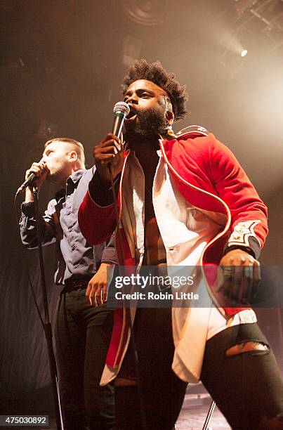 Graham Hastings and Kayus Bankole of Young Fathers perform at KOKO on May 28, 2015 in London, United Kingdom