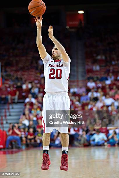 Kikko Haydar of the Arkansas Razorbacks shoots a jump shot during a game against the South Carolina Gamecocks at Bud Walton Arena on February 19,...