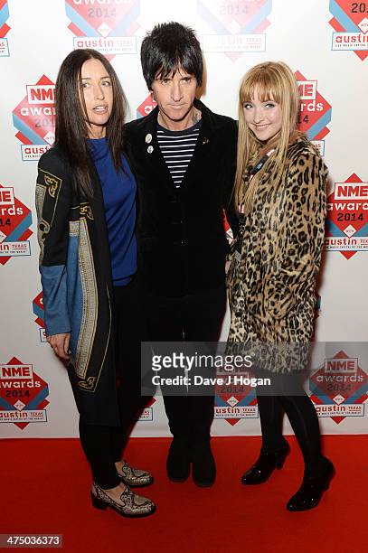 Johnny Marr and Angie Marr attends the annual NME Awards at Brixton Academy on February 26, 2014 in London, England.