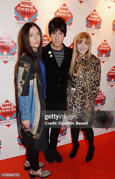 Angie Marr, Johnny Marr and Sonny Marr attend the annual NME Awards at Brixton Academy on February 26, 2014 in London, England.