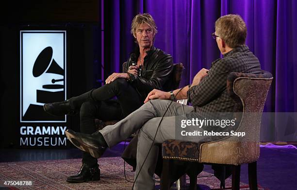 Musician Duff McKagan speaks with Executive Director of the GRAMMY Museum Bob Santelli at A Conversation with Duff McKagan at The GRAMMY Museum on...