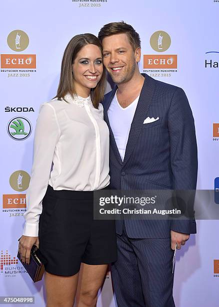 Tom Gaebel and Saskia Runge attend the Echo Jazz 2015 at the dockyard of Blohm+Voss on May 28, 2015 in Hamburg, Germany.