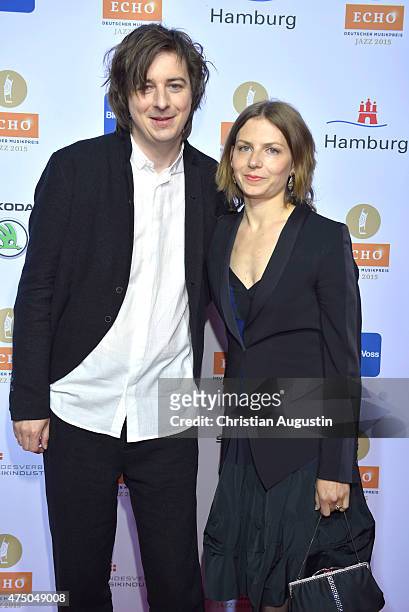 Michael Wollny and his wife Cline Braeunig attend the Echo Jazz 2015 at the dockyard of Blohm+Voss on May 28, 2015 in Hamburg, Germany.