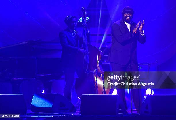 Gregory Porter performs during the Echo Jazz 2015 at the dockyard of Blohm+Voss on May 28, 2015 in Hamburg, Germany.