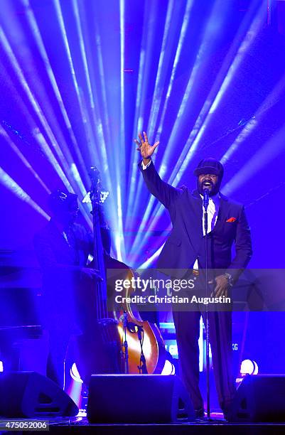 Gregory Porter performs during the Echo Jazz 2015 at the dockyard of Blohm+Voss on May 28, 2015 in Hamburg, Germany.