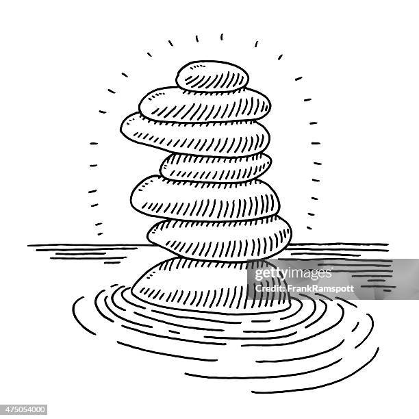 stack of zen stones in water drawing - pile of rocks white background stock illustrations