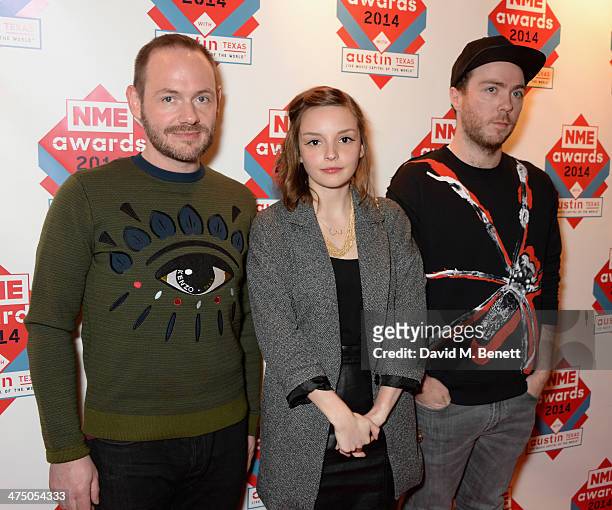Chvrches attend the annual NME Awards at Brixton Academy on February 26, 2014 in London, England.