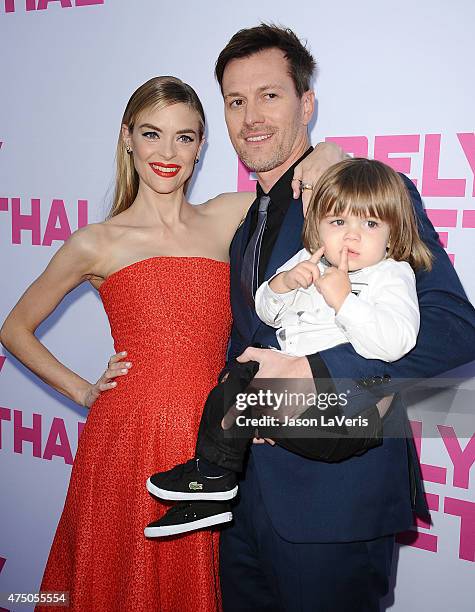 Actress Jaime King, husband Kyle Newman and son James Knight Newman attend the premiere of "Barely Lethal" at ArcLight Hollywood on May 27, 2015 in...