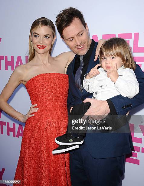 Actress Jaime King, husband Kyle Newman and son James Knight Newman attend the premiere of "Barely Lethal" at ArcLight Hollywood on May 27, 2015 in...