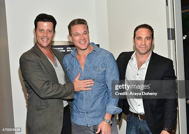 Peter Dobson, Chris Caldovino and Kevin Interdonato attend the "Dirty Dead Con Men" - Los Angeles Premiere on May 28, 2015 in Beverly Hills,...