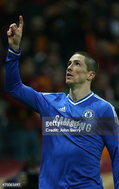 Fernando Torres of Chelsea celebrates his goal during the UEFA Champions League round of 16 between Galatasaray AS and Chelsea FC at Ali Sami Yen...