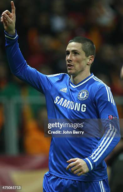 Fernando Torres of Chelsea celebrates his goal during the UEFA Champions League round of 16 between Galatasaray AS and Chelsea FC at Ali Sami Yen...