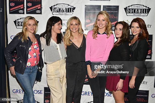 Reese Witherspoon, Selma Blair, Sarah Michelle Gellar, Molly McCook, Emma Hunton and Katie Stevens attend "The Unauthorized Musical Parody Of Cruel...
