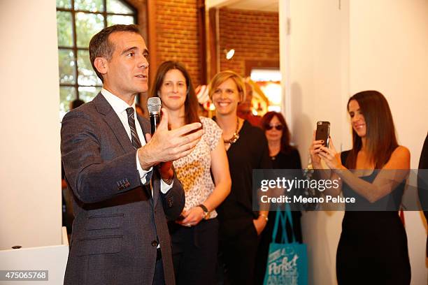 Los Angeles Mayor Eric Garcetti, Seedling Chairman Kara Nortman, Seedling CEO Phoebe Hayman and Seedling Co-Founder Soleil Moon Frye at the Seedling...