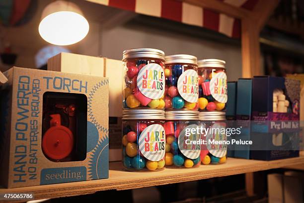 Seedling's "Open-Ended Play" toys at the Seedling launch party for their Downtown LA Arts District Headquarters on May 28, 2015 in Los Angeles,...