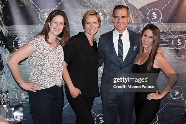 Seedling Chairman Kara Nortman, Seedling CEO Phoebe Hayman, Los Angeles Mayor Eric Garcetti and Seedling Co-Founder Soleil Moon Frye at the Seedling...