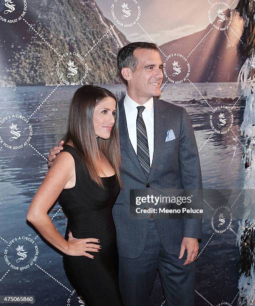 Soleil Moon Frye and Los Angeles Mayor Eric Garcetti at the Seedling launch party for their Downtown LA Arts District Headquarters on May 28, 2015 in...