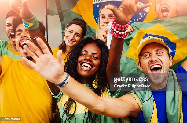 brazilian fans at stadium - fifa world cup fans stock pictures, royalty-free photos & images