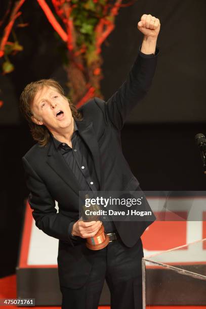 Sir Paul McCartney onstage at the annual NME Awards at Brixton Academy on February 26, 2014 in London, England.