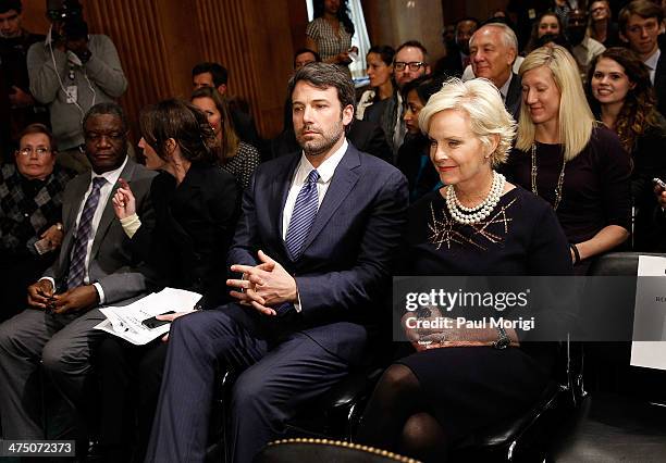 Actor and founder of the Eastern Congo Initiative Ben Affleck and Cindy McCain, wife of US Senator John McCain , attend the US Senate Hearing On The...