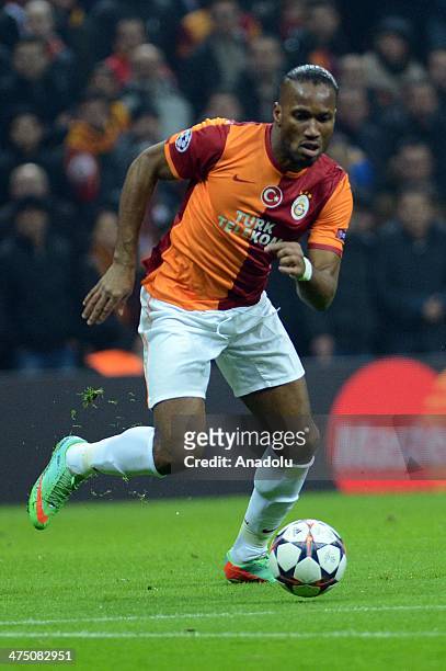 Didier Drogba of Galatasaray in action during the UEFA Champions League round of 16 first leg soccer match between Galatasaray and Chelsea at Turk...