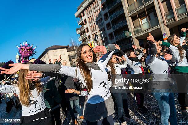 italian carnival celebration parade in small town - flash mob stock pictures, royalty-free photos & images