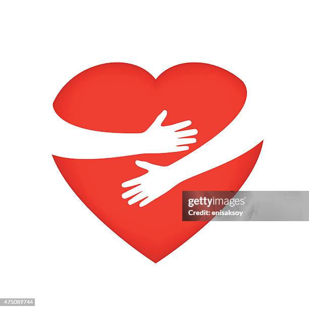 hugging someone's heart - embracing heart stock illustrations