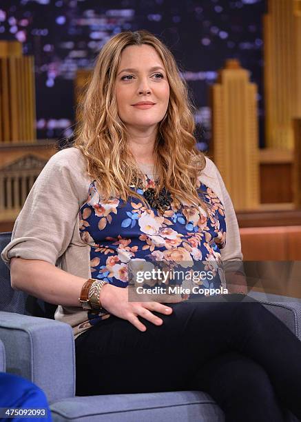 Actress Drew Barrymore visits "The Tonight Show Starring Jimmy Fallon" at Rockefeller Center on February 26, 2014 in New York City.