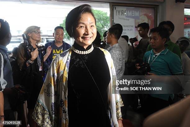 Hong Kong actress Cheng Pei Pei arrives prior to the opening ceremony of the Memory International Film Heritage Festival 2015 in Yangon on May 29,...