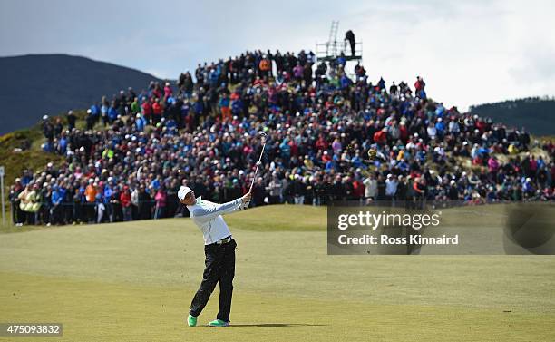 Rory McIlroy of Northern Ireland hits his 2nd shot on the 2nd hole during the Second Round of the Dubai Duty Free Irish Open Hosted by the Rory...