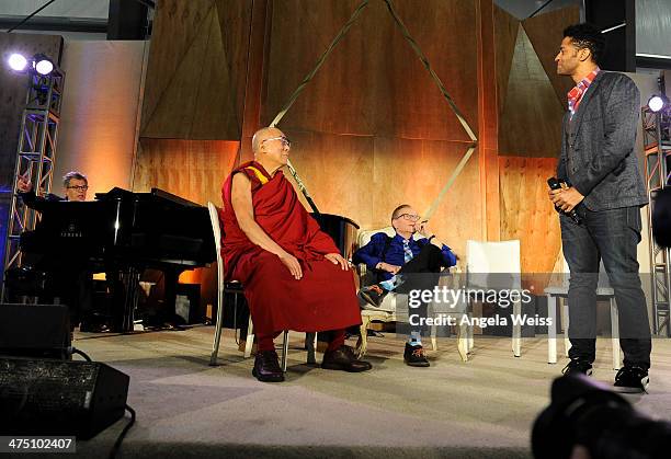 Composer David Foster, His Holiness The 14th Dalai Lama, Larry King and Recording Artist Eric Benet on February 26, 2014 in Los Angeles, California.