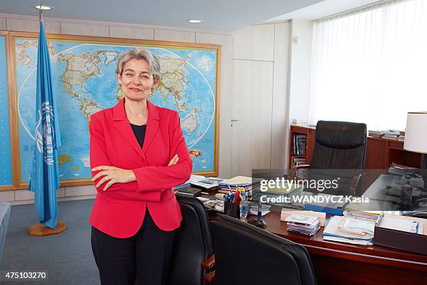 Irina Bokova the General director of the UNESCO poses in the Paris headquarters of the organization on April 7, 2015.