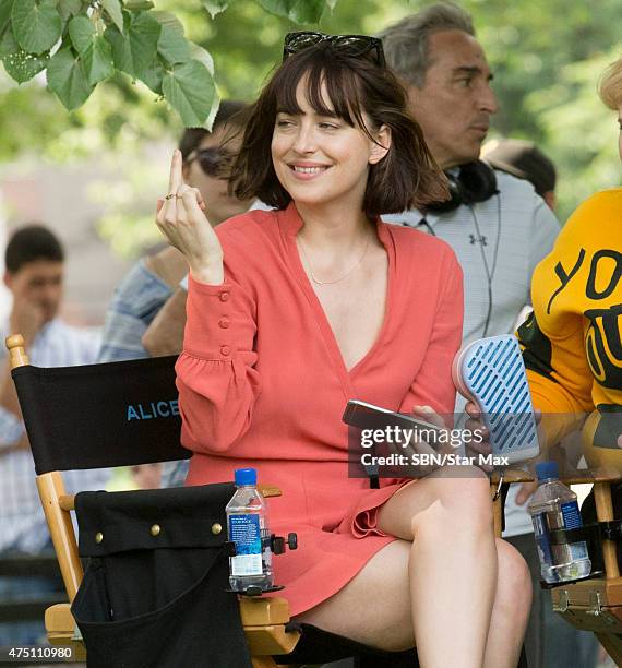 Actress Dakota Johnson is seen on the set of "How To Be Single" on May 28, 2015 in New York City.