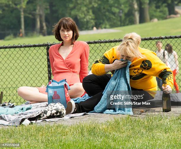 Actress Dakota Johnson and Rebel Wilson are seen on the set of "How To Be Single" on May 28, 2015 in New York City.