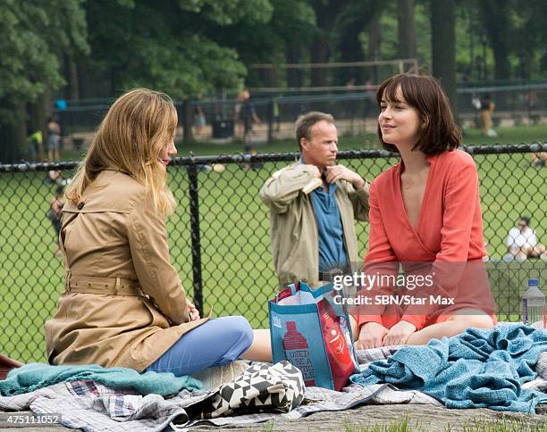 Actress Dakota Johnson and Leslie Mann are seen on the set of "How To Be Single" on May 28, 2015 in New York City.