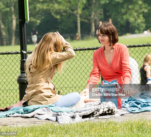 Actress Dakota Johnson and Leslie Mann are seen on the set of "How To Be Single" on May 28, 2015 in New York City.