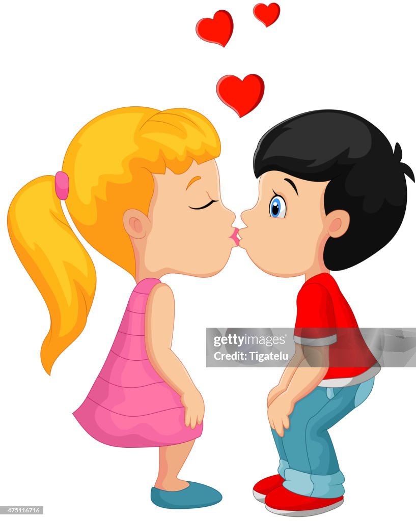Cartoon Little Boy Kissing A Girl High-Res Vector Graphic - Getty Images