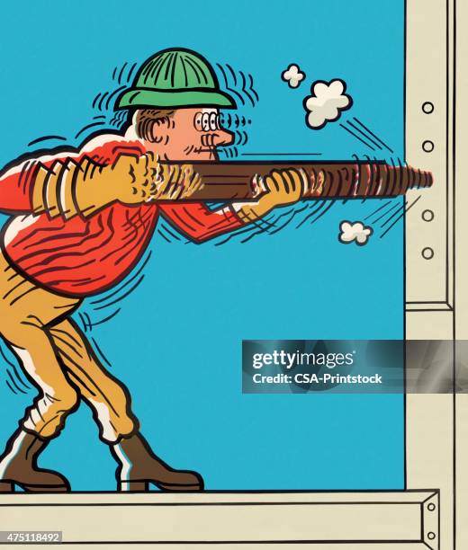 iron worker installing rivets - modern art installation stock illustrations
