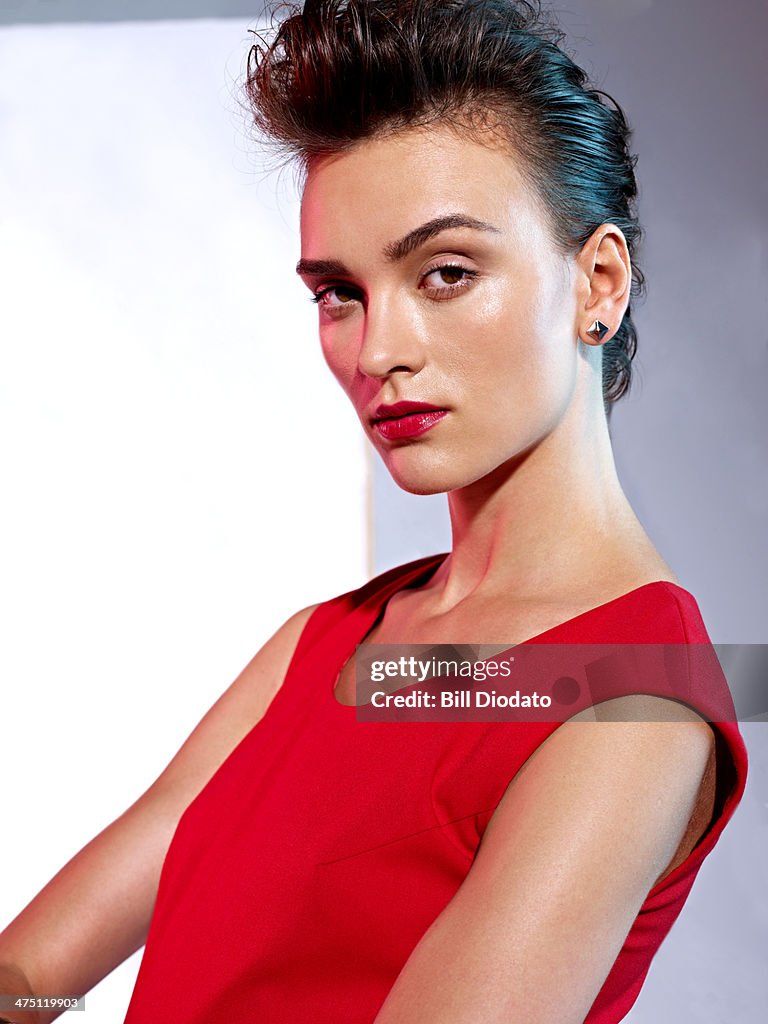 Beautiful woman in red dress