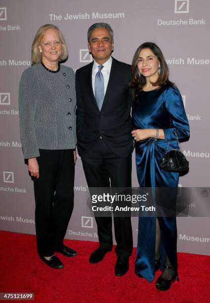 Hewlett-Packard CEO Meg Whitman, Deutsche Bank CEO Anshu Jain and Geetika Jain attend the Jewish Museum's Purim Ball 2014 at Park Avenue Armory on...