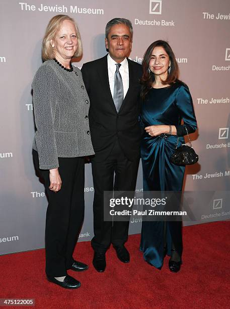 Hewlett-Packard Meg Whitman, Co-Chief Executive Officer of Deutsche Bank Anshu Jain and Geetika Jain attend the Jewish Museum's Purim Ball 2014 at...