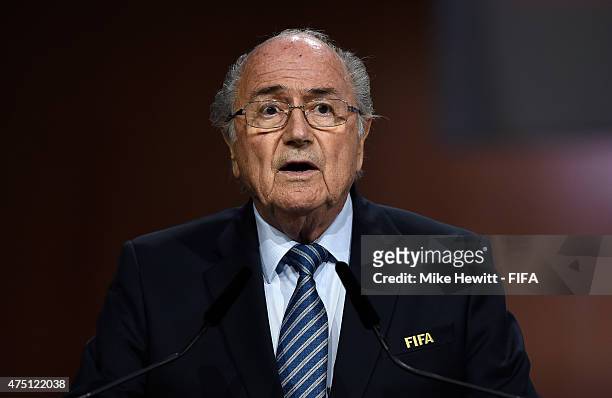 President Joseph S. Blatter talks during the 65th FIFA Congress at the Hallenstadion on May 29, 2015 in Zurich, Switzerland.