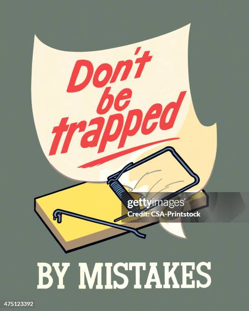 don't be trapped by mistakes - mouse trap stock illustrations