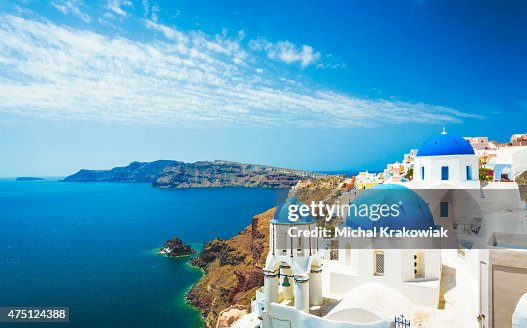 White church in Oia town on Santorini island in Greece White church in Oia town on Santorini island in Greece