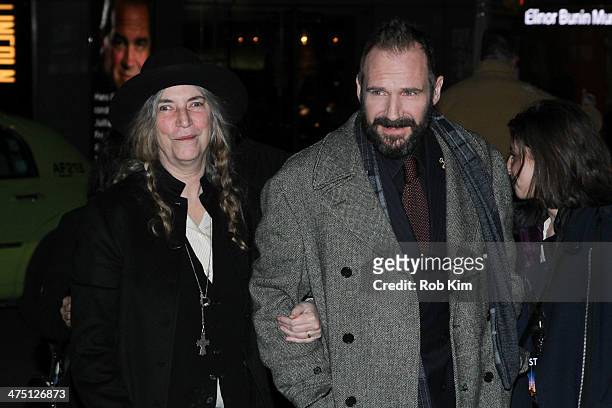 Ralph Fiennes and Patti Smith arrive for "The Grand Budapest Hotel" New York Premiere at Alice Tully Hall on February 26, 2014 in New York City.