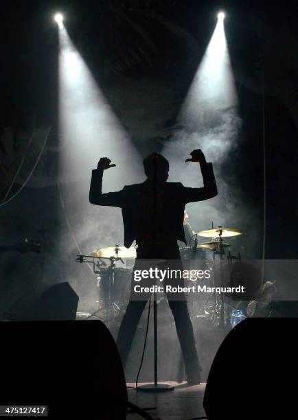 Pelle Almqvist of The Hives performs on stage at the Teatre Principal on February 26, 2014 in Barcelona, Spain.