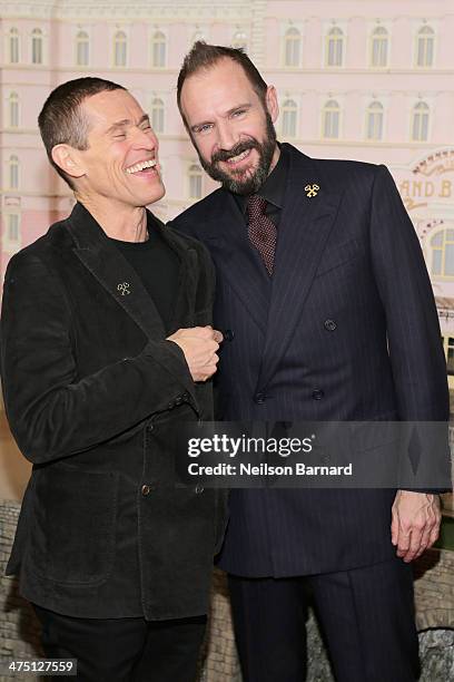 Actors Willem Dafoe and Ralph Fiennes attend 'The Grand Budapest Hotel' premiere at Alice Tully Hall on February 26, 2014 in New York City.